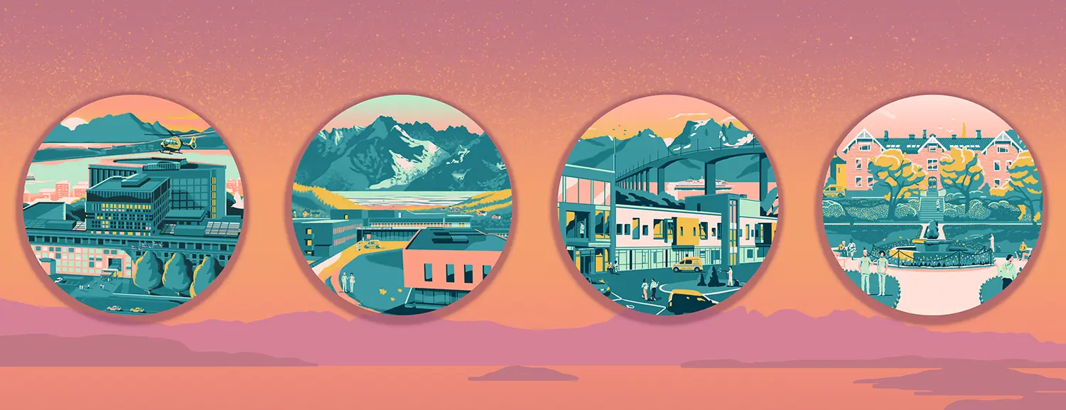 En tegneserie av en by