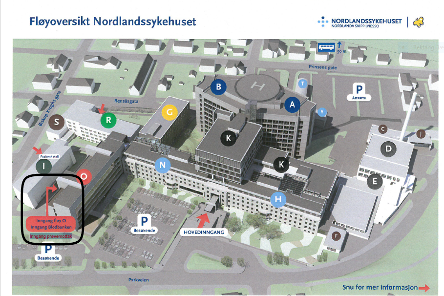 Kartoversikt over Nordlandssykehuset Bodø, sentrum