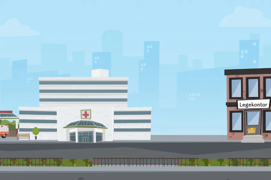 Illustrasjon av sykehus og legekontor