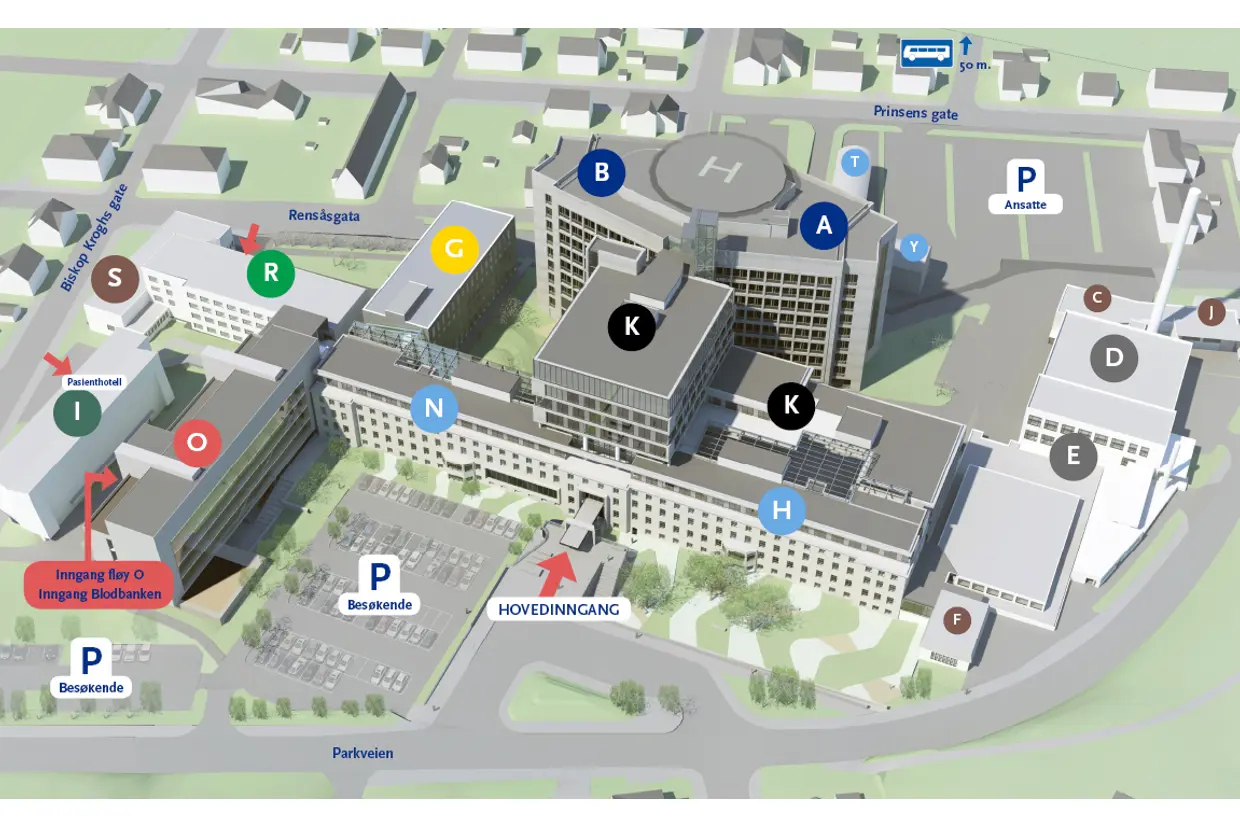 Kart over bygg og parkering